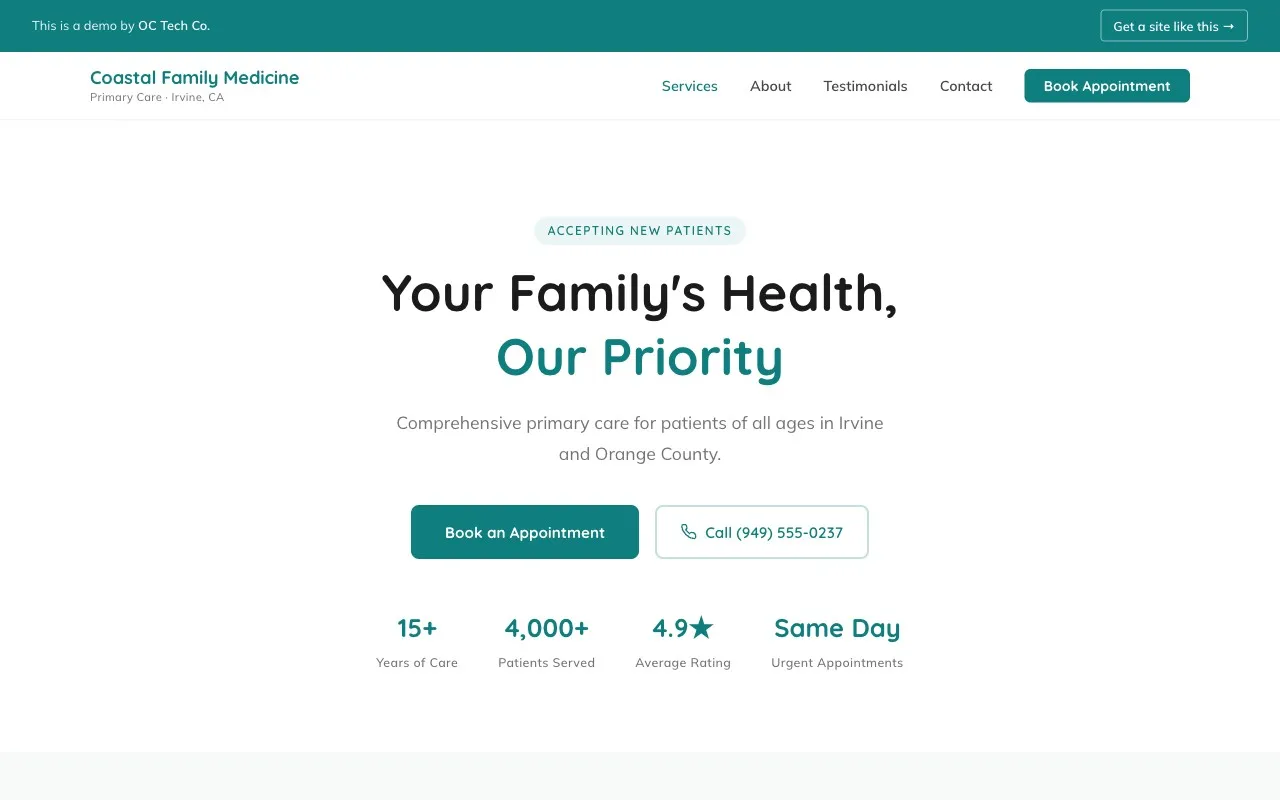 Medical practice website demo by OC Tech Co.