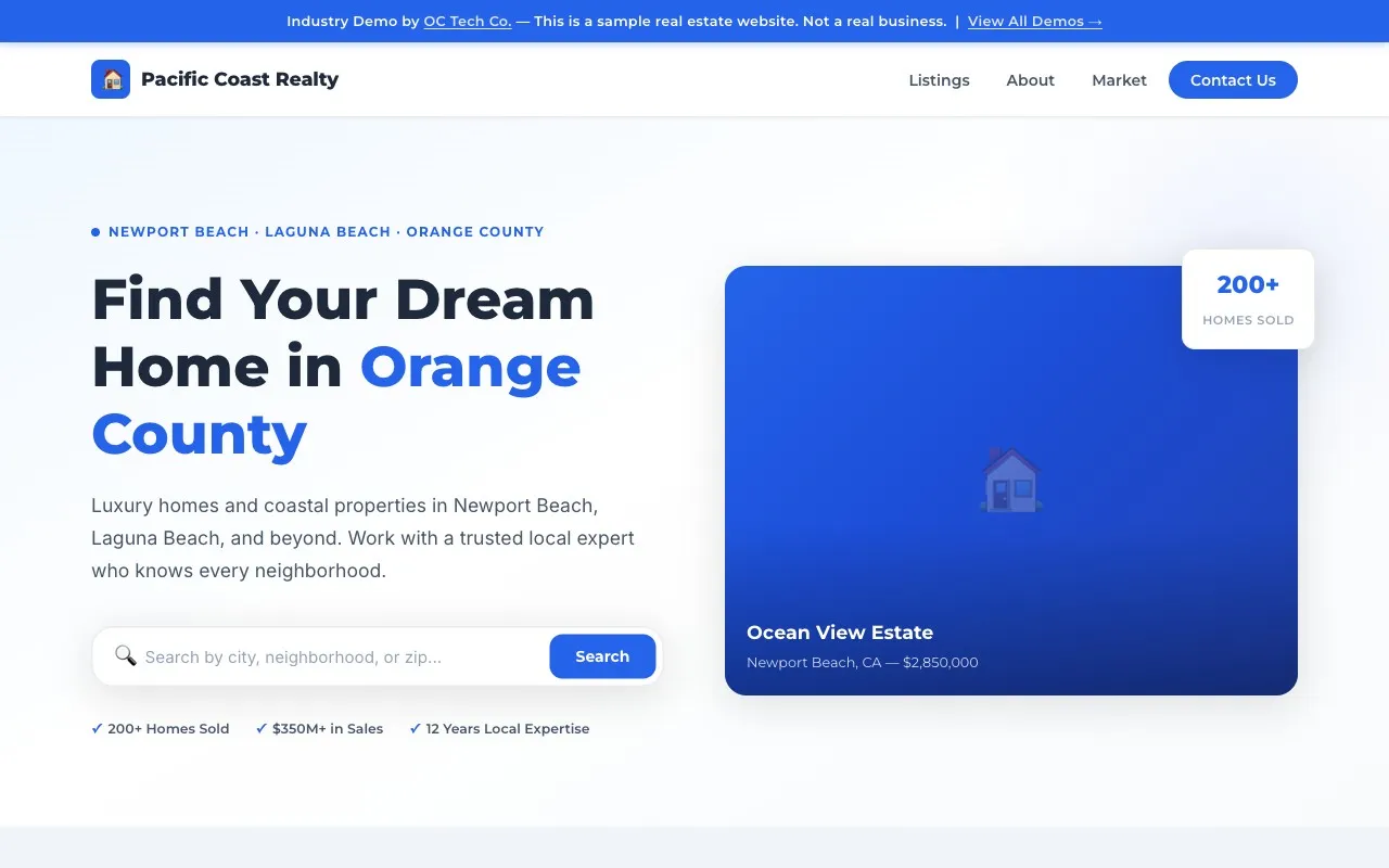 Real estate website demo by OC Tech Co.